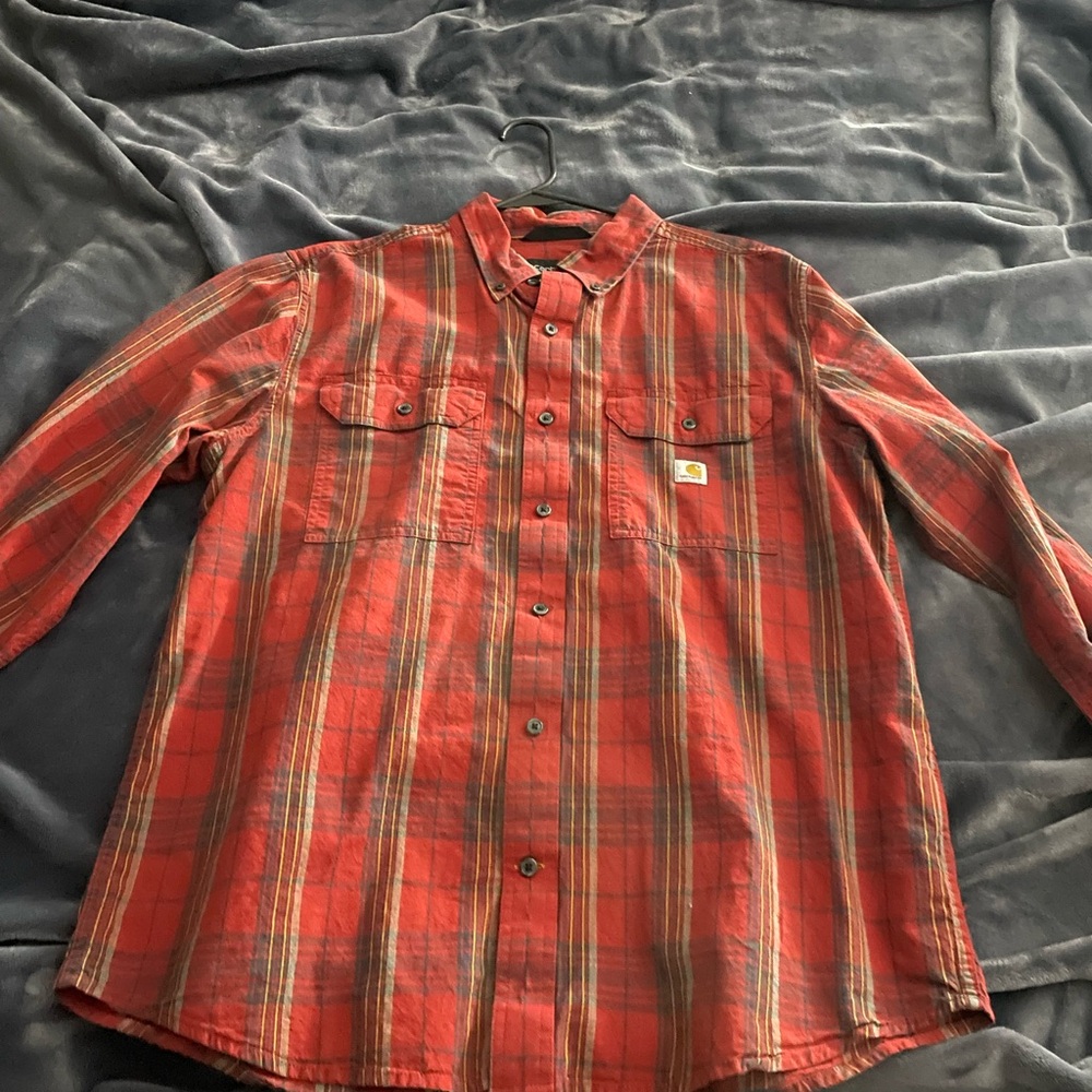 Carhartt Men's Red Plaid Button Down Flannel